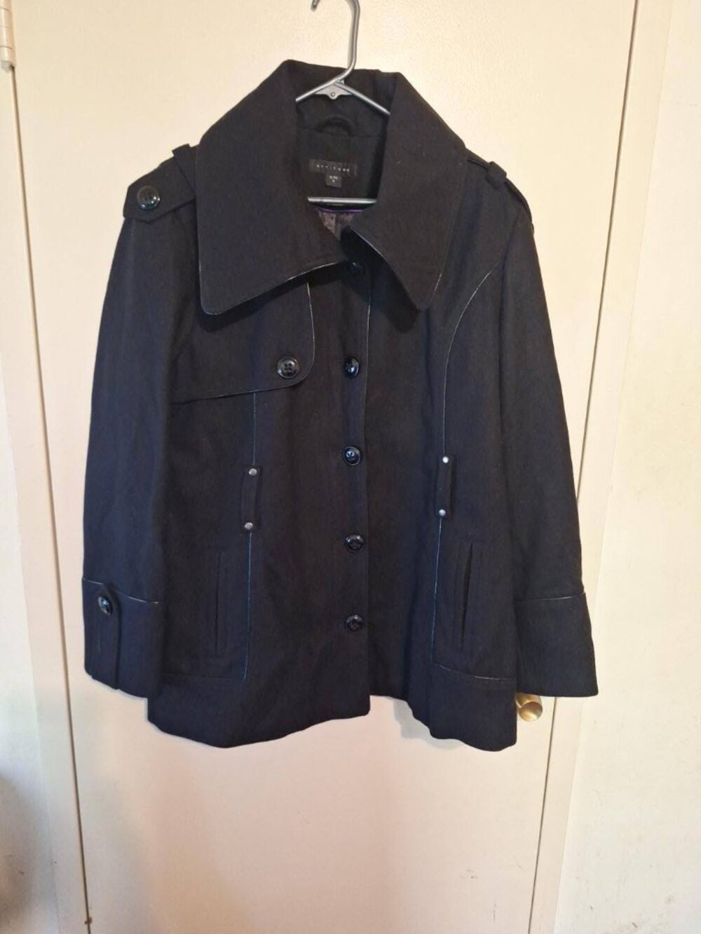 Attitude Black Wool Blend Coat Women's XL